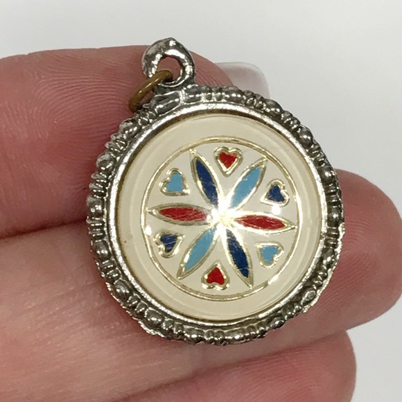 Vintage Enamel Pendant Pennsylvania Dutch Amish Distelfink Hex Sign Bird America - Picture 2 of 14